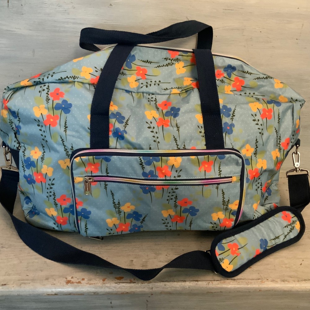 F. FETIVAN Colorful Floral Print Canvas Gym/Overnighter Duffel Bag GC